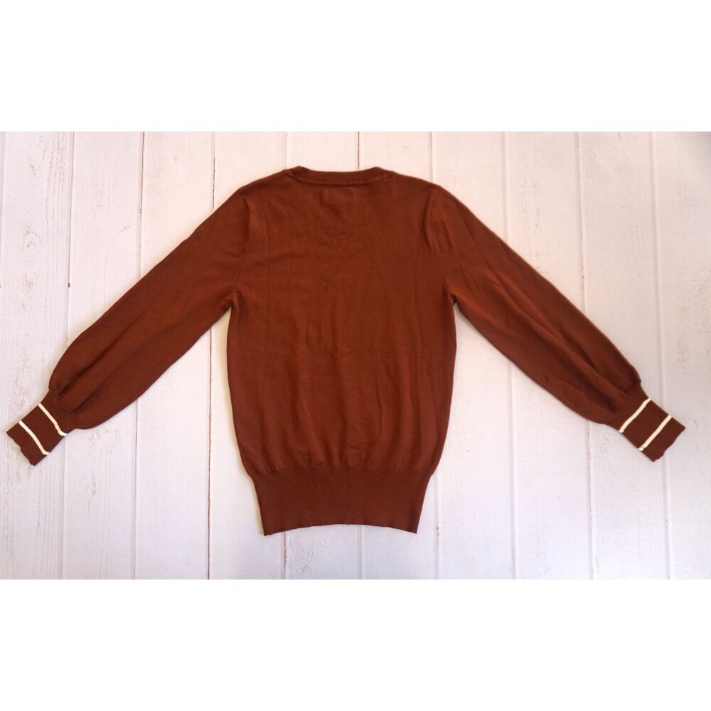 Nine West 'Cocoa Loco' Brown Sweater with Striped Cuffs - Size XS - Picture 5 of 5